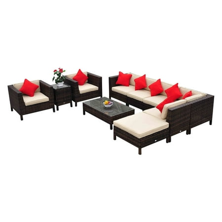 Outsunny 9 Piece Outdoor Rattan Wicker Sofa Sectional Patio Conversation Set
