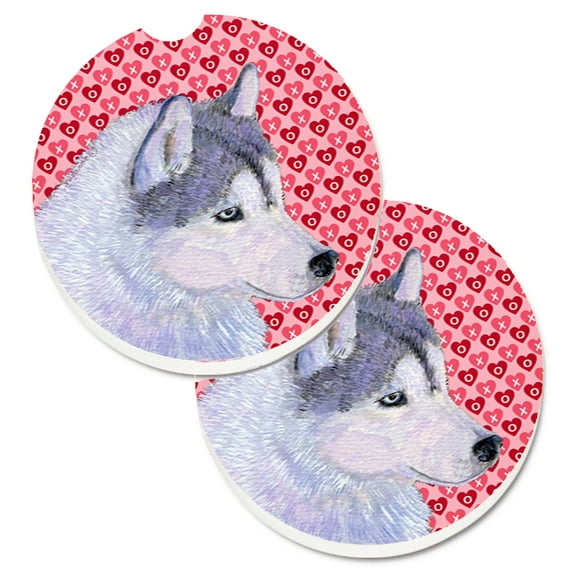 Siberian Husky Hearts Love Valentines Day Set of 2 Cup Holder Car Coasters