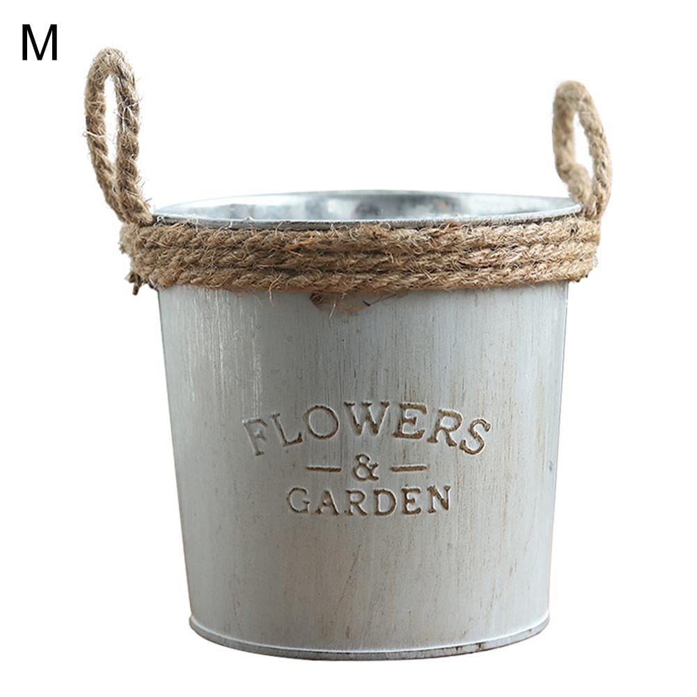 Vintage Galvanized Bucket Set, Garden Decorations Vintage Iron Art Rope