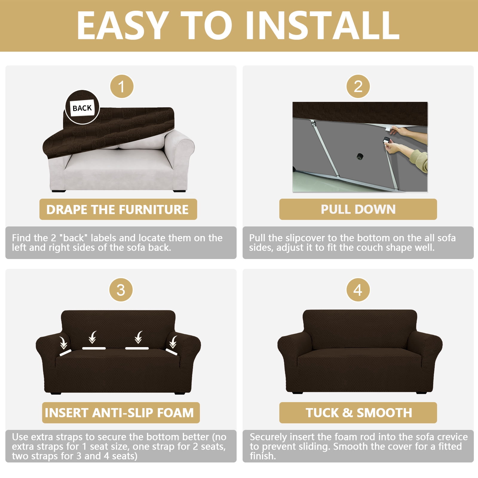 JIATER 1-Piece Armchair Sofa Cover Stretch Couch Cover Washable Sofa Slipcover Non-Slip Furniture Protector,Dark Coffee