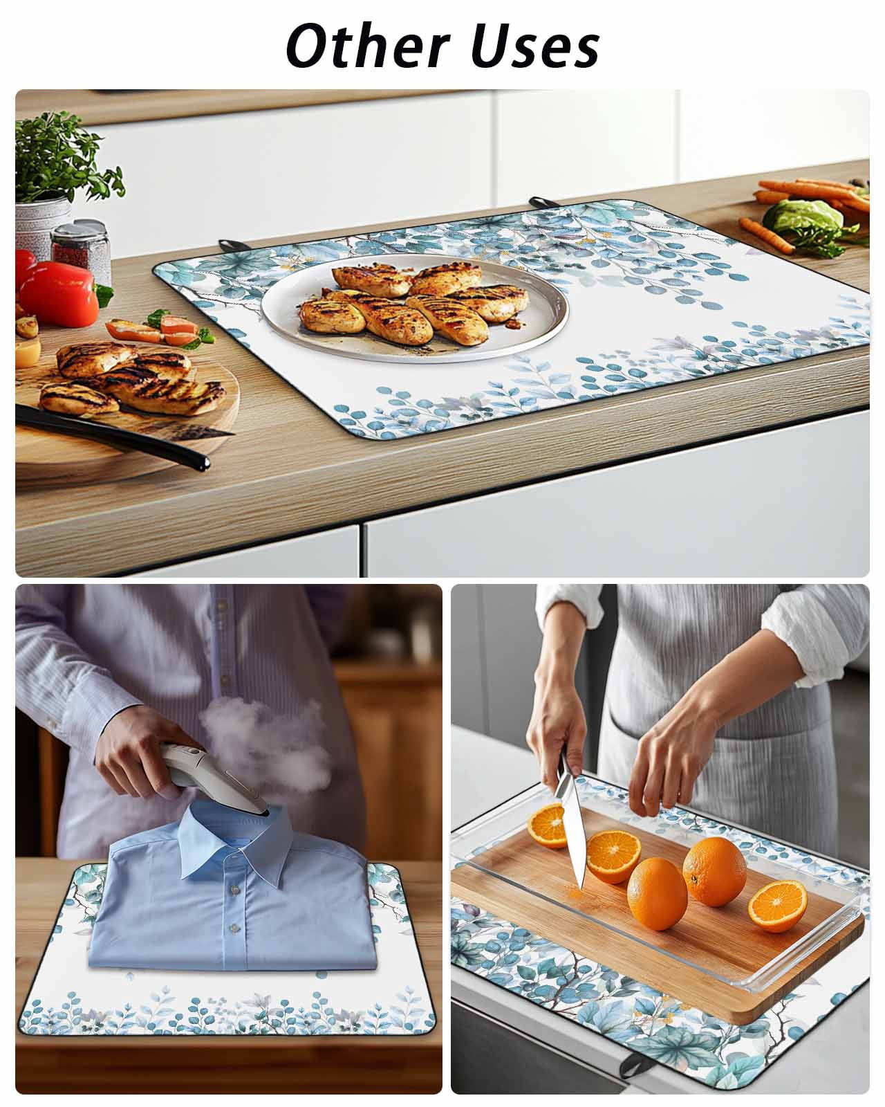 Stove Top Covers for Electric Stove, Blue Eucalyptus Leaves Glass Stovetop Cover Protector, Farmhouse Watercolor Floral Induction Cooktop Protector Oven Mat for Kitchen Countertop 36"x21"