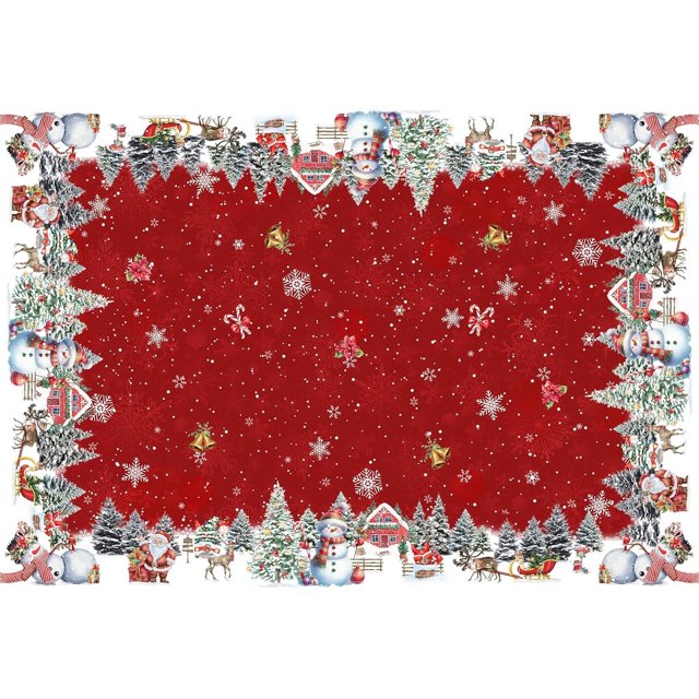 Red Christmas Tablecloth Rectangle 60x84 Inch, Winter Xmas Snowman Santa Christmas Tree Table Cloth Cover Rectangle Table Washable, Holiday Christmas Tablecloths for Rectangle Tables
