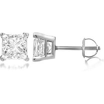 NYS Jewellrs 1.22 Ct Princess Cut Diamond Screw Back Stud Earring's 925 Sterling Silver 14K White Gold Plated For Women's