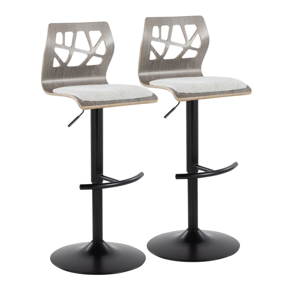 Folia Adjustable Bar Stool, Black Bar Stools, Bar Chairs, Swivel Bar Stools, Bar Stools Set of 2, Bar Stools for Kitchen Counter (Light Grey Wood, Light Grey Fabric)