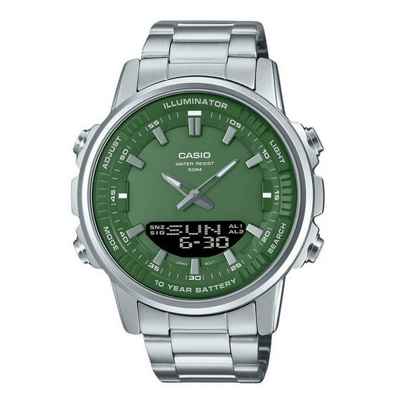 Casio Analog Digital Stainless Steel Green Dial Quartz AMW-880D-3AV Men's Watch