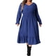 thumbnail image 1 of Vestido largo casual elegante de manga larga con cintura alta y dobladillo con volantes para mujeres de tallas grandes Agnes Orinda con bolsillos 3X azul real, 1 of 6