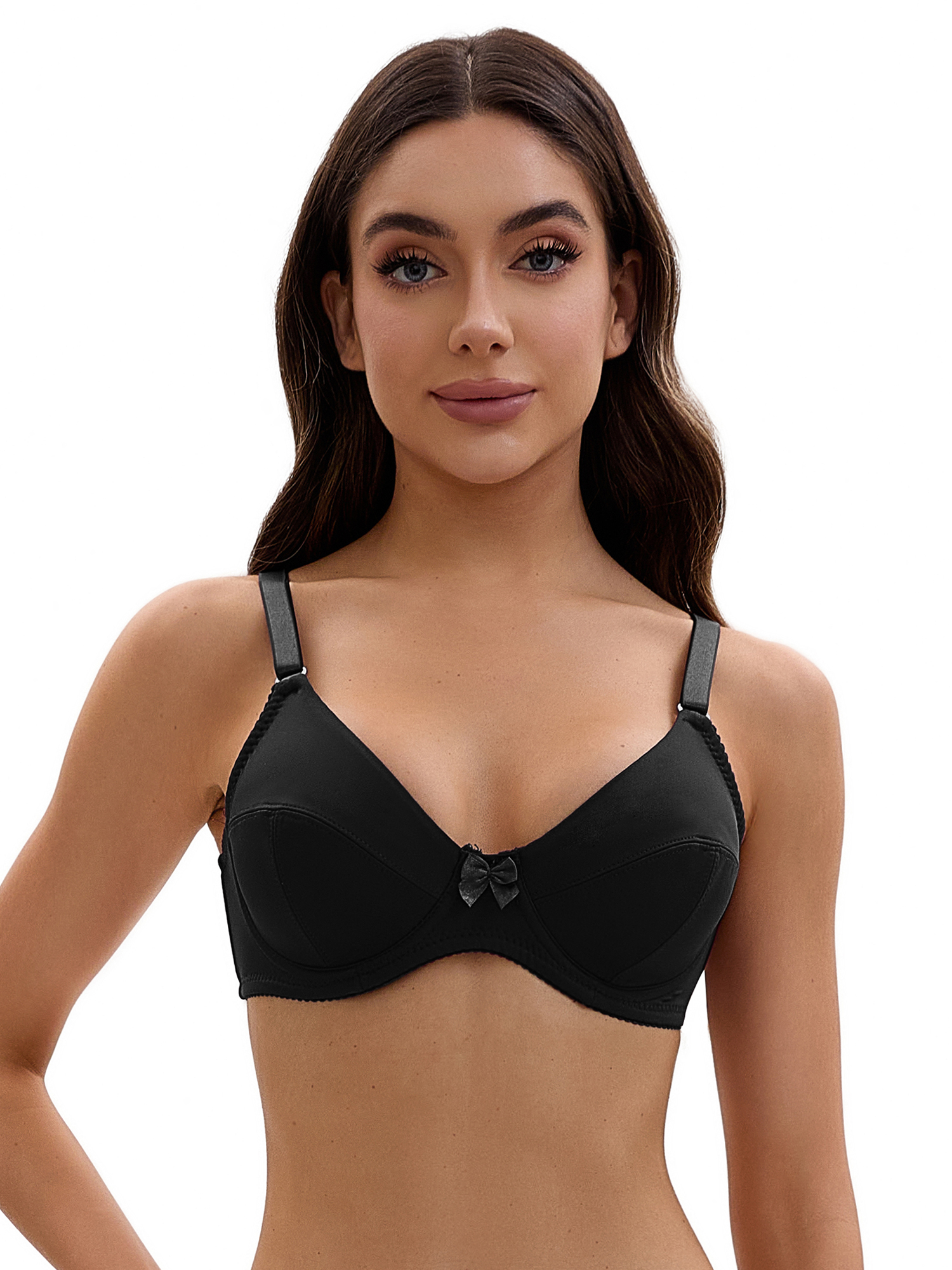 DARING DIVA Women's V Neck Adjustable Strap Underwire Push Up Bras Black 38 D