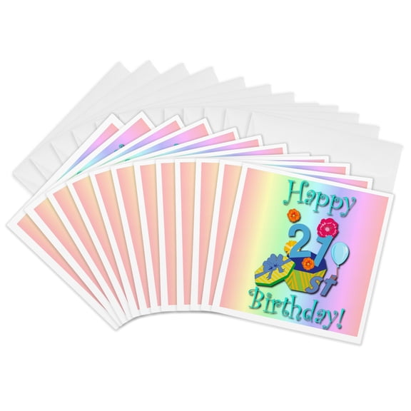 3drose, Happy 21st Birthday with Rainbow Background, 12 Greeting Cards with Envelopes