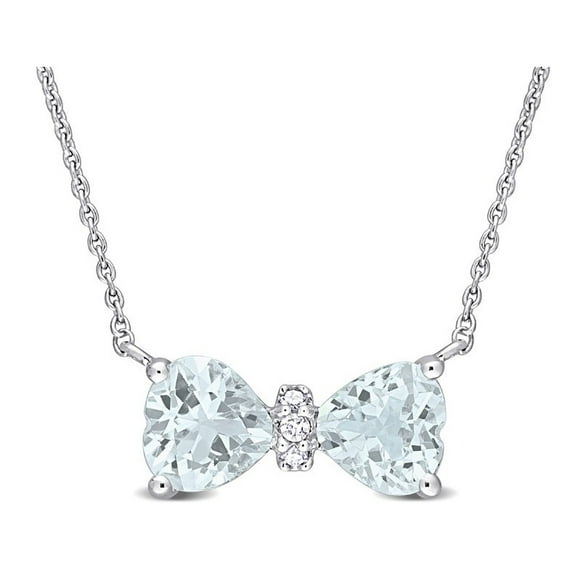 7/10 Carat (ctw) Aquamarine Heart Bow Pendant Necklace in 10K White Gold with Chain