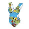thumbnail image 4 of Yiaed Dinosaur Riding a Motorcycle Print Women's Ruffled One Piece Swimsuit V Neck Swimwear Slimming Monokini for Woman-X-Large, 4 of 8