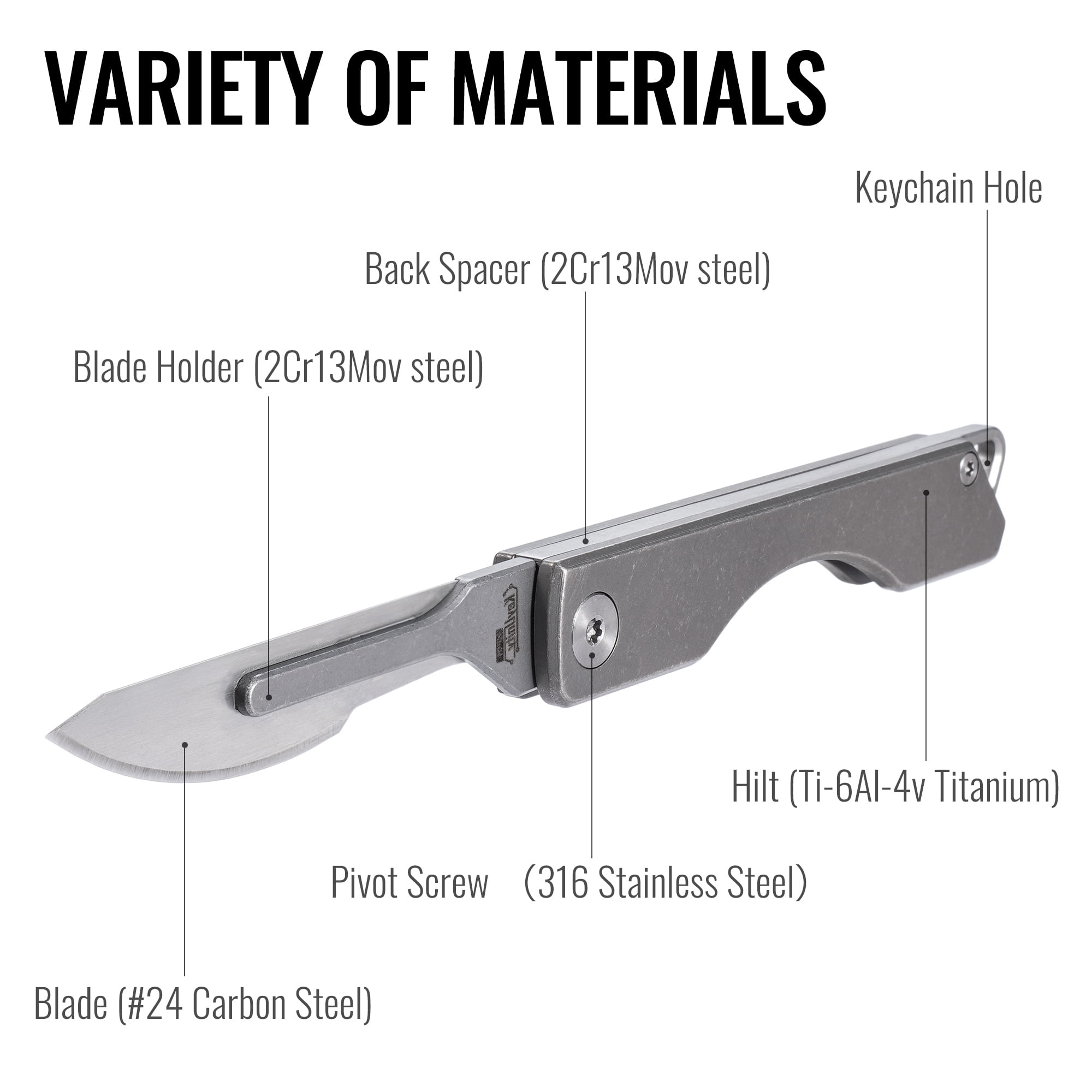 Key Unity KK01 Titanium Folding Knife, Utility EDC Pocket Knife with #24 Replaceable Blade, for Outdoor Hunting, Camping, Fishing, Hiking for Men & Women (Sandblasted)