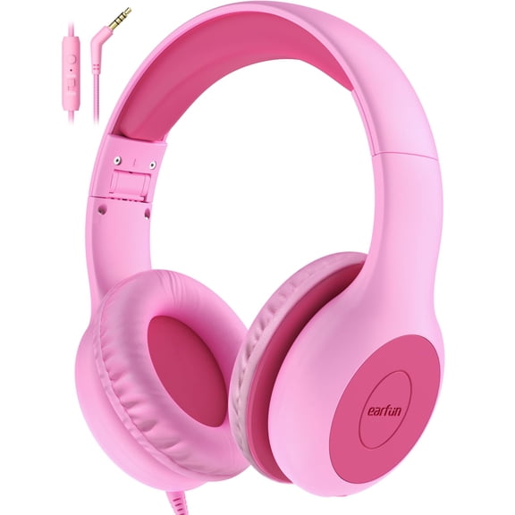 Auriculares EarFun Kids K1 con cable y micrófono rosa fucsia