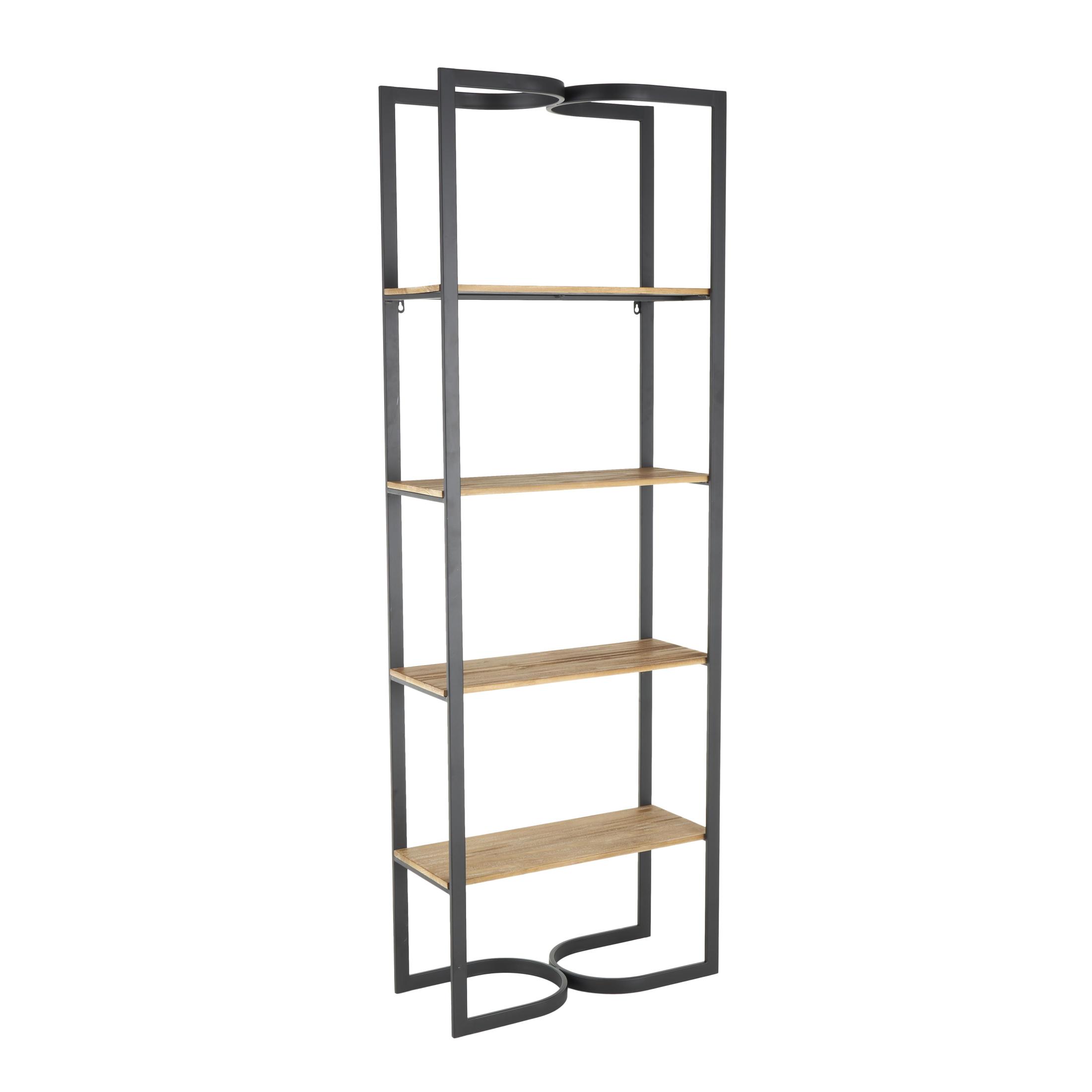 DecMode 24" x 68" Black Metal 0-Tier Shelving Unit with Wood Shelves and Arched Designs, 1-Piece