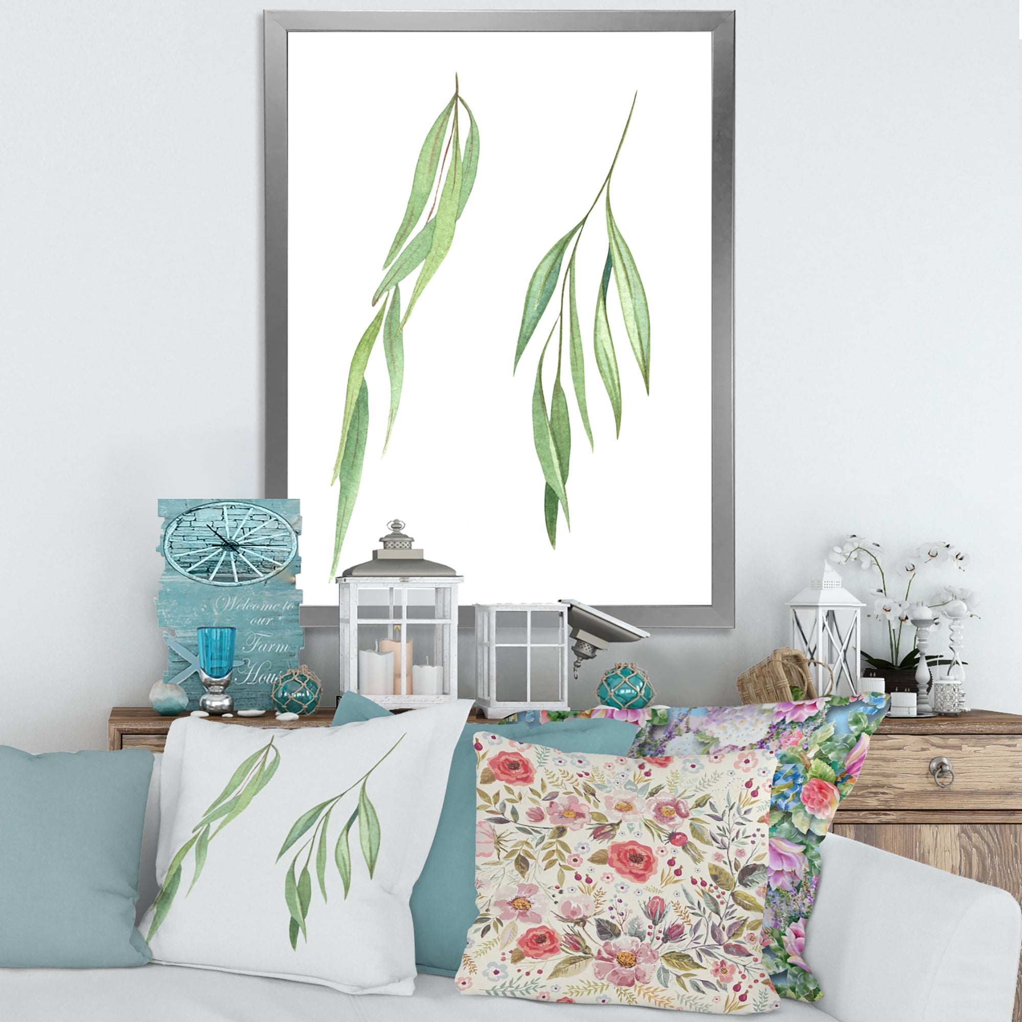 Designart 'Two Willow Branches On White' Farmhouse Framed Art Print