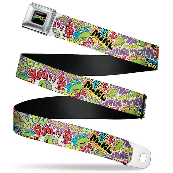 Nickelodeon Belt, Seatbelt Buckle Belt, Teenage Mutant Ninja Turtles Sticker Slaps White Multi Color, 30 to 44 Inches