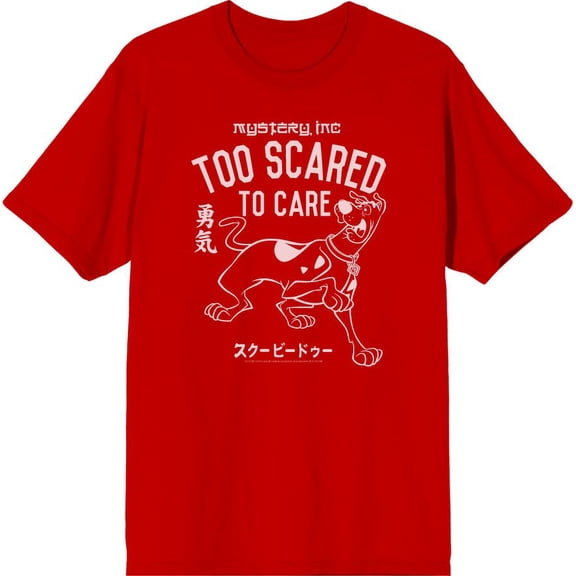 Scooby-Doo Too Scared To Care Men's Red Crew Neck Short Sleeve Tee-Medium