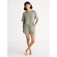 thumbnail image 3 of Joyspun Women's French Terry Short Sleeve Top and Shorts Pajama Set, 2-Piece, Sizes XS-3X, 3 of 6