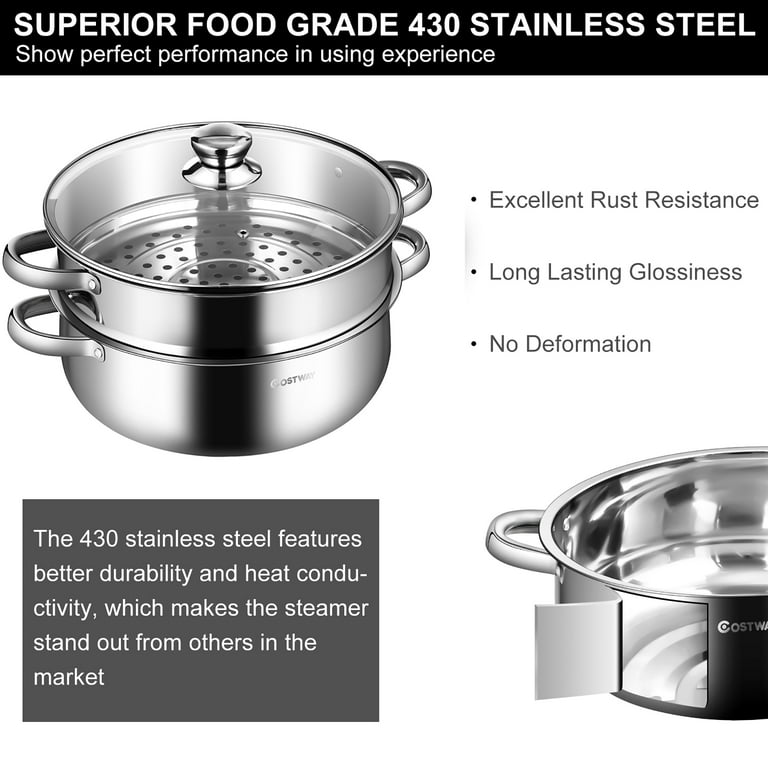 9.5 QT 2 Tier Stainless Steel Steamer Pot Cookware Boiler w