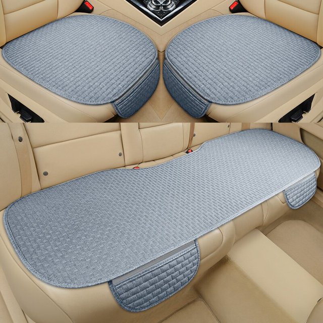 Funda de asiento de coche de lino, cojín de tela de lino delantero y trasero, alfombrilla protectora transpirable de verano, accesorios universales para vehículos Tan Jianjun unisex
