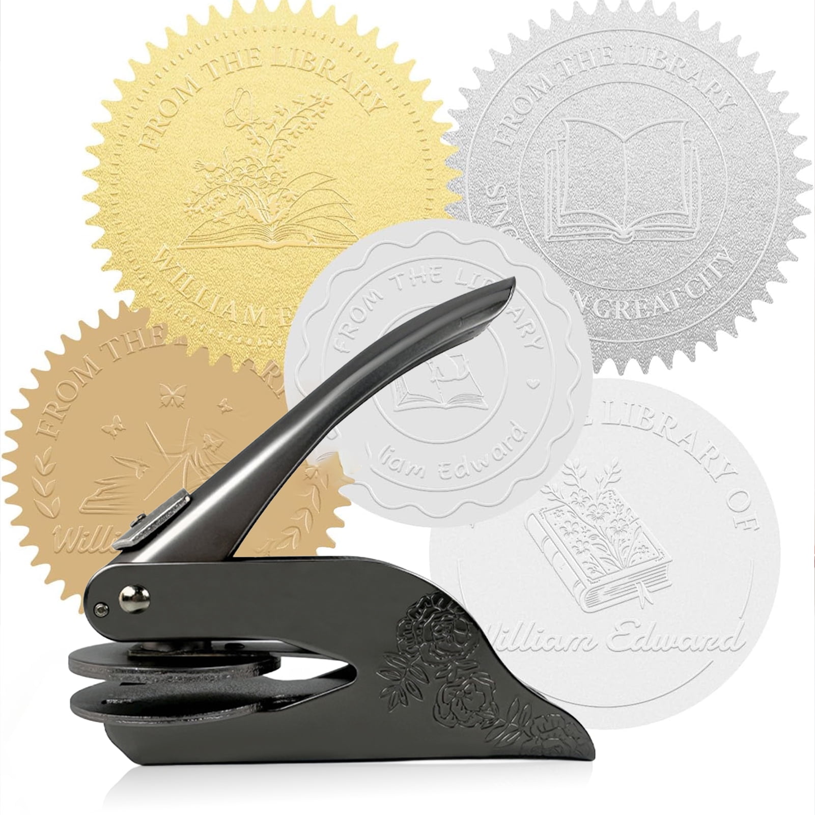 Yesbay Book Embosser Hand Operated Embosser Stamp Stainless Steel Embossing Tool for Paper Cardboard Leather DIY Craft