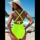 thumbnail image 4 of Traje de Baño de una Pieza para Mujer 2025 con Control de Abdomen, Diseño de Bloques de Color Neón, Cuello en V Profundo y Adelgazante Amarillo Limón XL, 4 of 8