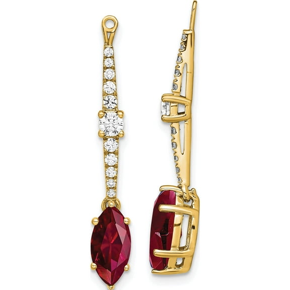 14K Yellow Gold Lab Grown Diamond & Created Ruby Earring Jackets (34.58 X 5) Made In India em7510-cru-050-ylg