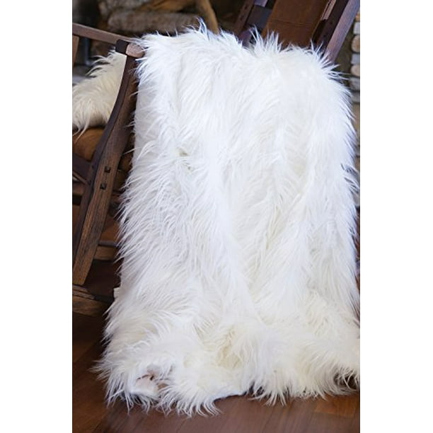 Faux Fur Throw Blanket, Mongolian Long Hair White