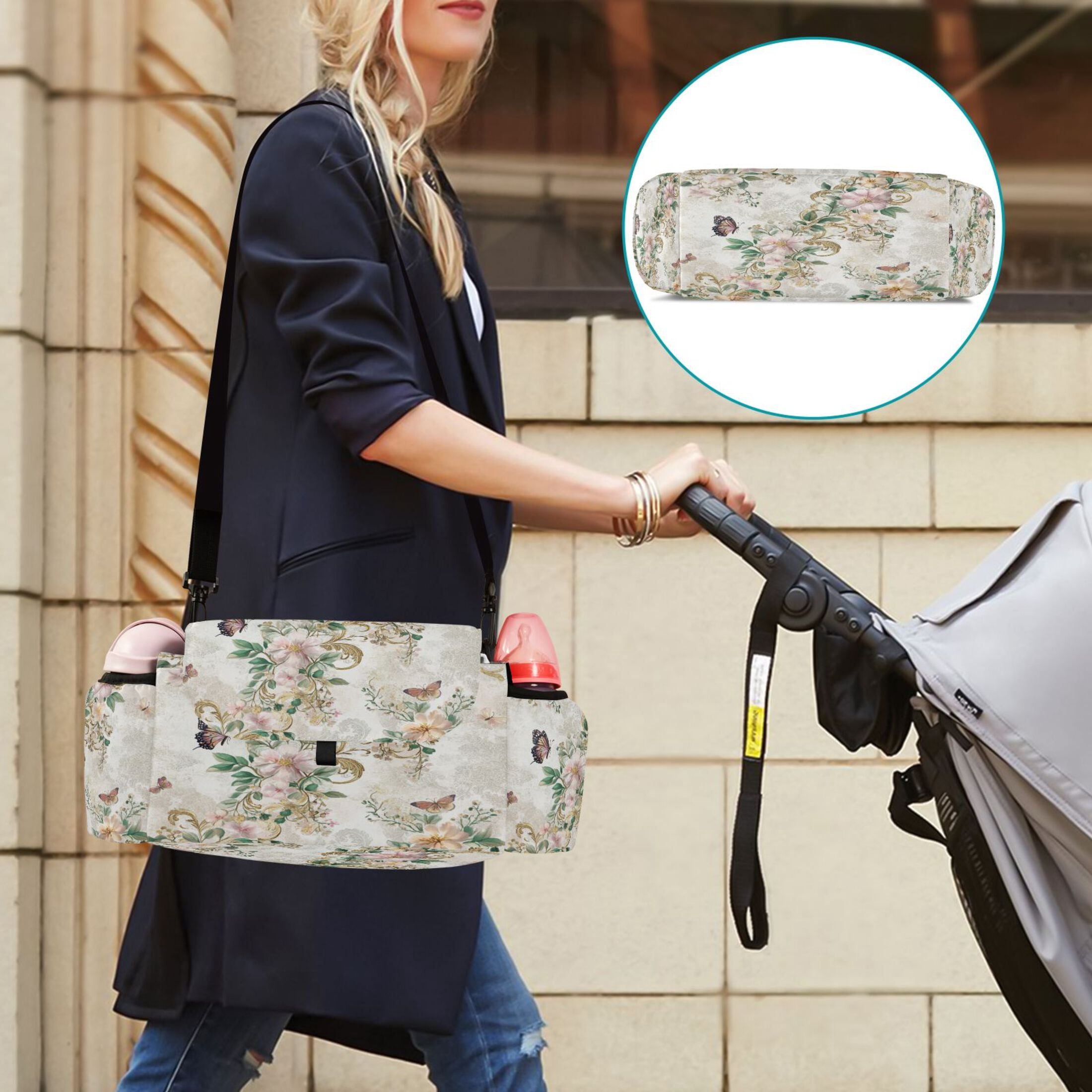 DIXRUYEE Stroller Organizer Soft Blossom Elegance Printed