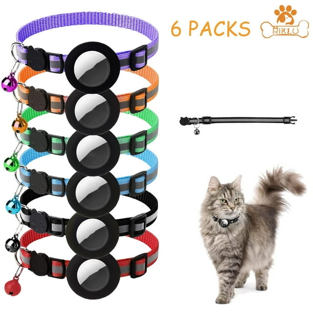 CUITING 6 Packs Airtag Cat Collar with Bell Reflective Breakaway Kitten Collar with Apple Air Tag Holder for Cat