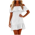 thumbnail image 3 of Ahabrexf Off Shoulder Summer Dresses for Women, Ruffle Border Linen Look Solid Color Mini Sundress, Casual Flowy Short Dress for Beach Vacation Daily Wear, 3 of 7