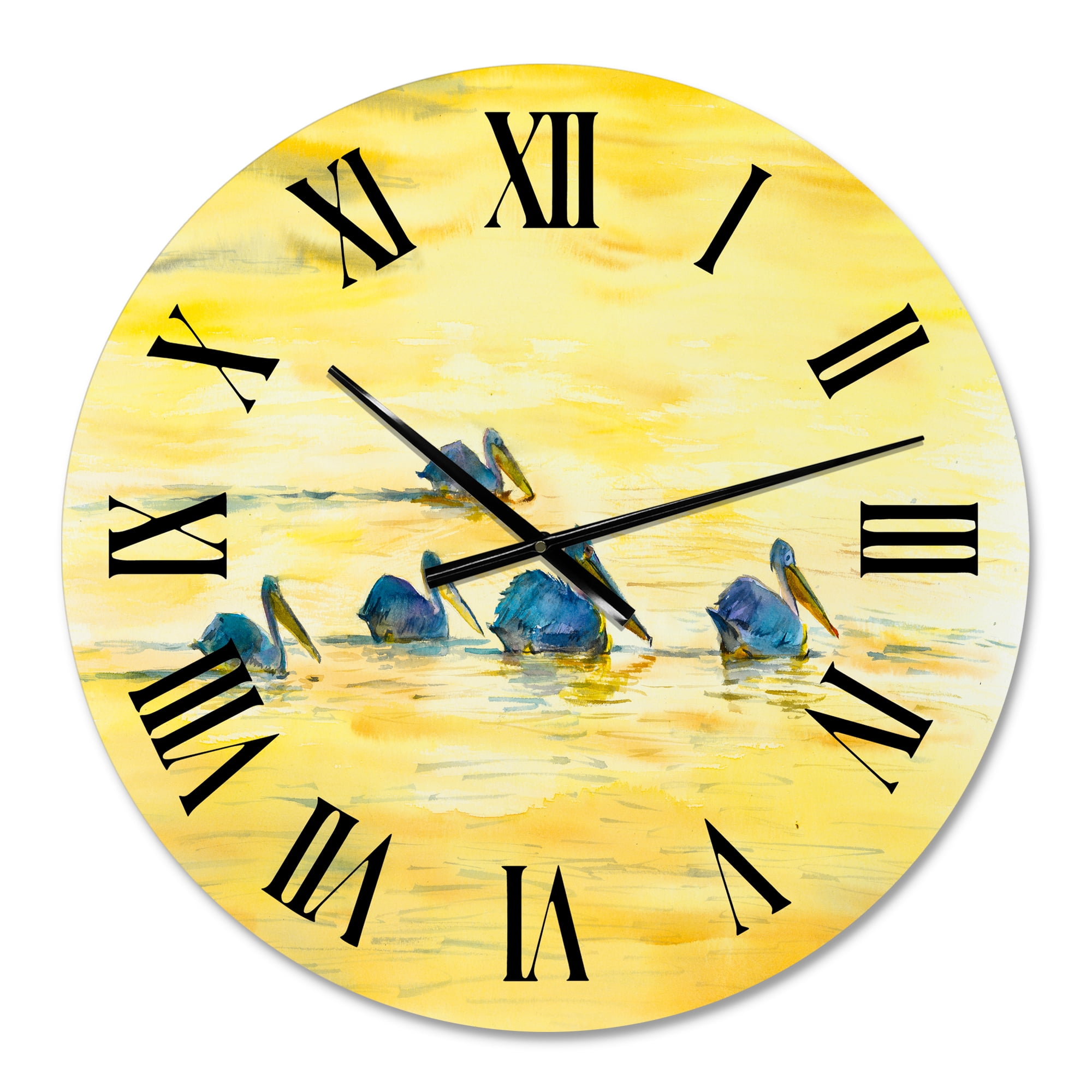 Designart 'Pelicans On The Yellow River' Farmhouse Wall Clock