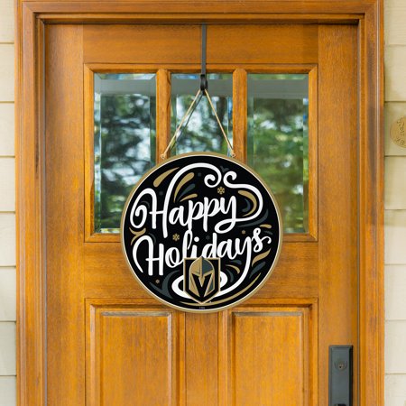 Vegas Golden Knights 18 Happy Holidays Wooden Round Door Sign
