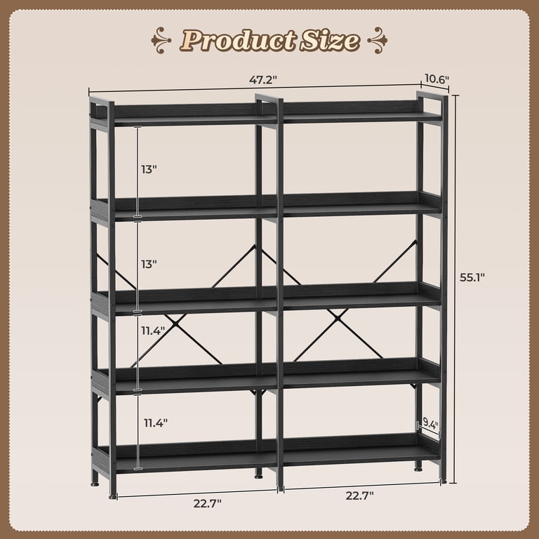 Amadwell 5-Tier Bookshelf, 47 Inch Industrial Storage photo 5