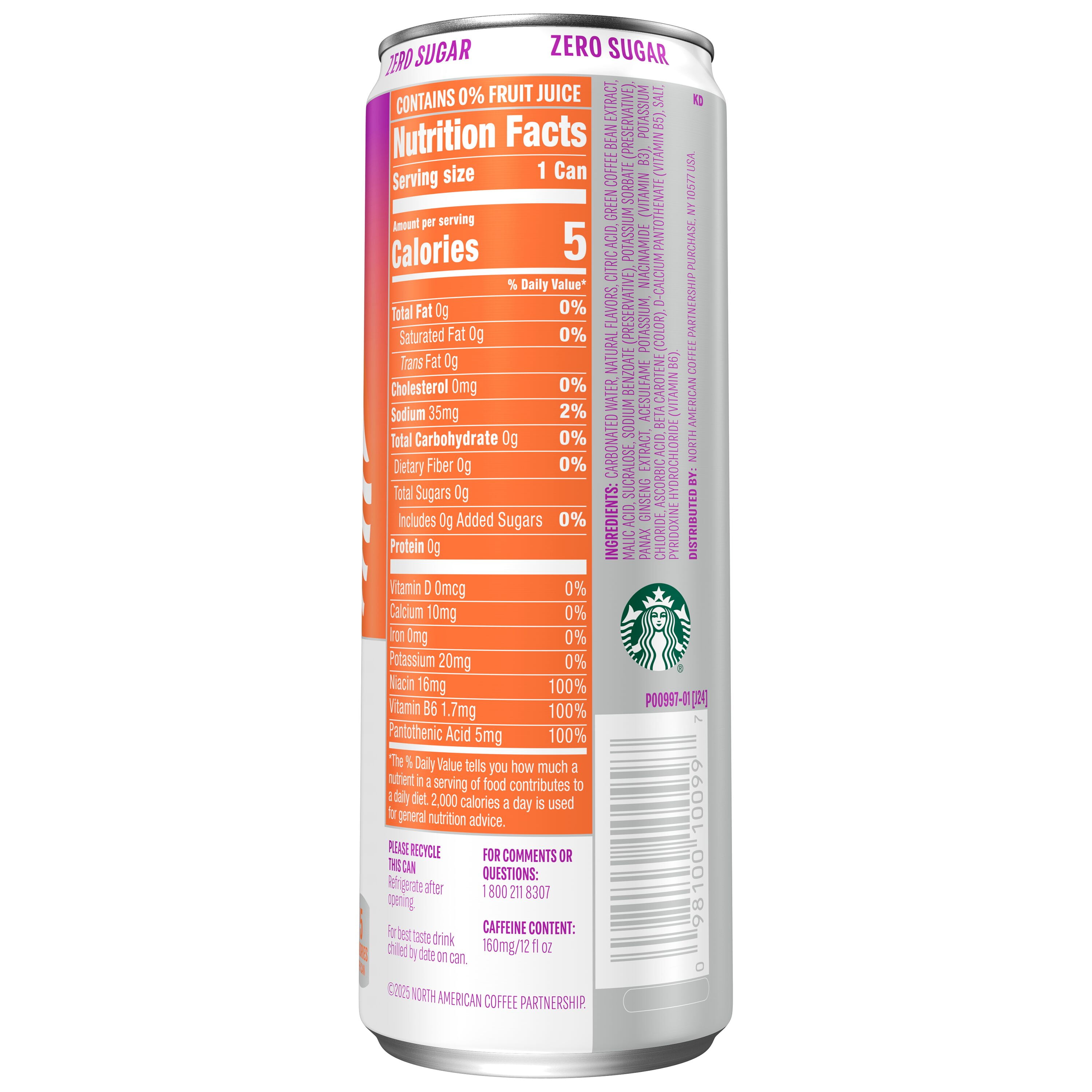 Starbucks Iced Energy Zero Sugar Sparkling Tropical Peach Energy Drink, 12 fl oz cans 12 Pack