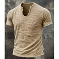 thumbnail image 6 of Men's Frayed Edge V-Neck T-Shirt, Crinkle Washed Cotton Blend Short Sleeve Tee with Raw Hem Size S-5XL Khaki, 6 of 6