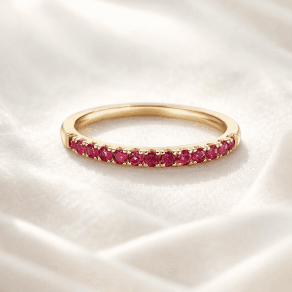 Jewelerix Vermeil Yellow Gold Ruby Band Ring for Women, Delicate Stackable Pink Gemstone Ring, July Birthstone Ring, Anniversary Gift