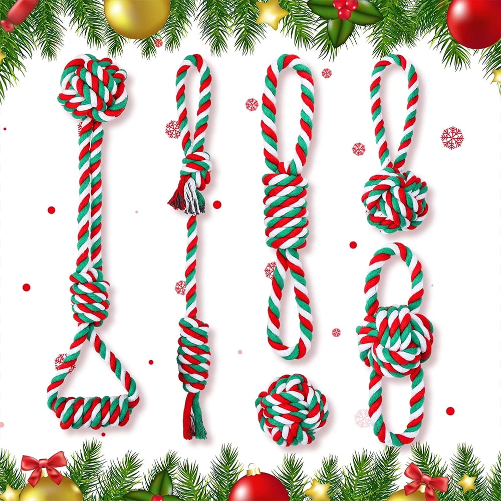 UPSKY 10Pack Christmas Dog Rope Toys Sturdy Interactive Puppy Chew Toys for Dogs Teething Training