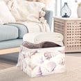 thumbnail image 3 of Yayeee Collapsible Cube Storage Bin with Lid Fabric Closet Decorative Basket with Handles, Purple Watercolor Seashells, 3 of 7