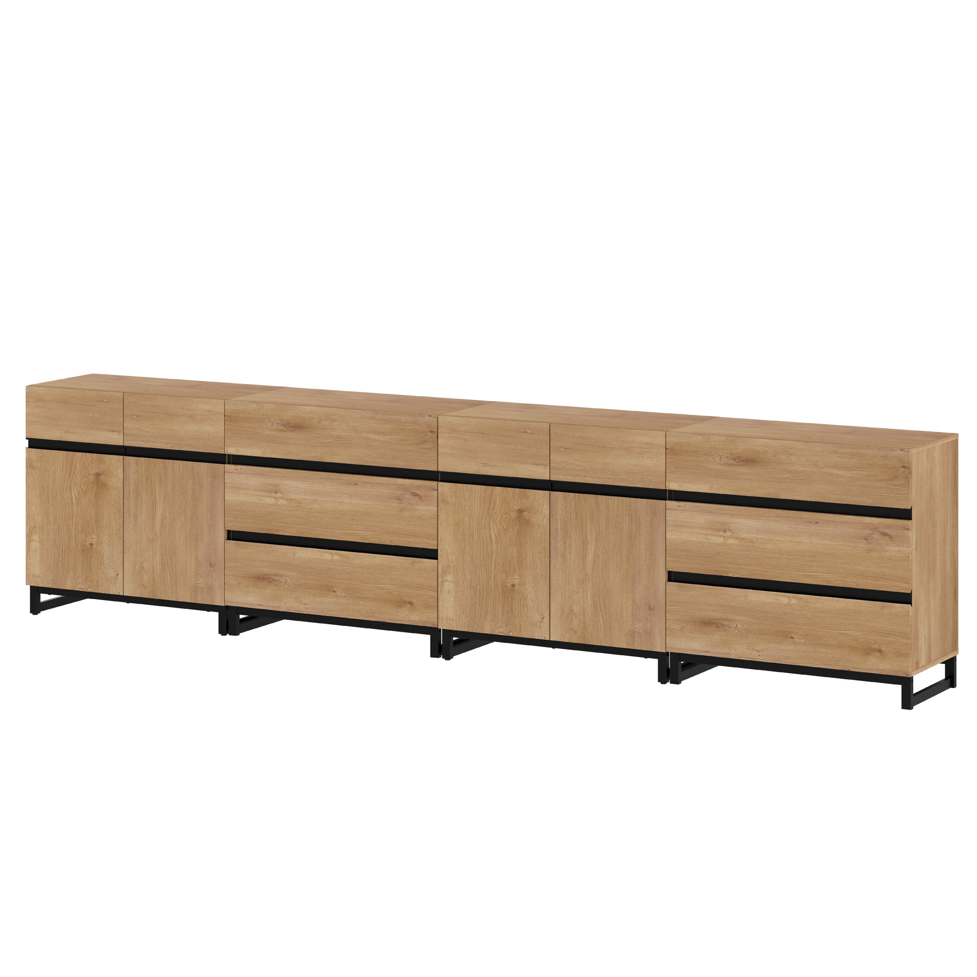 Modern 4-In-1 Multifunctional Sideboard Buffet with Adjustable Shelves and 6 Drawers for Living Room,Dining Room,Oak