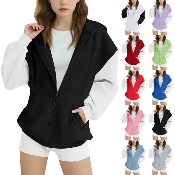 DJDLJWCJ Girls Zip Up Hoodie Fleece Lined Winter Warm Sweatshirt Solid Color Casual Hoodies Purple Size 6