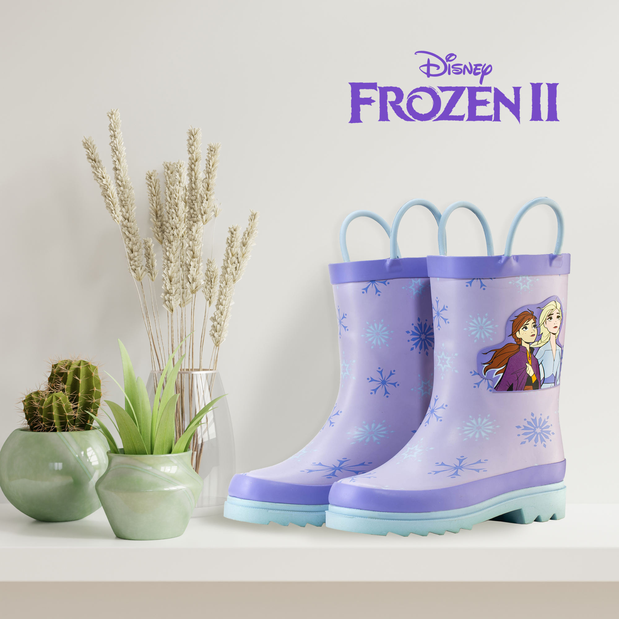 Disney Frozen 2 Girls Anna and Elsa Purple Rubber Easy-On Rain Boots ...