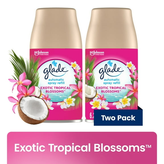 Glade Automatic Spray Refills, Air Freshener, Infused with Essential Oils, Exotic Tropical Blossoms, 6.2 oz, 2 Count