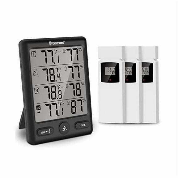 ZLC Indoor Outdoor Thermometer Wireless with 3 Remote Sensors, Digital Hygrometer Thermometer, Wireless Temperature Humidity Monitor Gauge with 200FT/60M Range (Black)