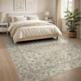 thumbnail image 3 of ODIKA Beige Botanical Motif Interlocking Pile Vintage Neutral Extra for Living Room, Under Sectional, Family , Non-Slip Flatwoven, 3 of 7