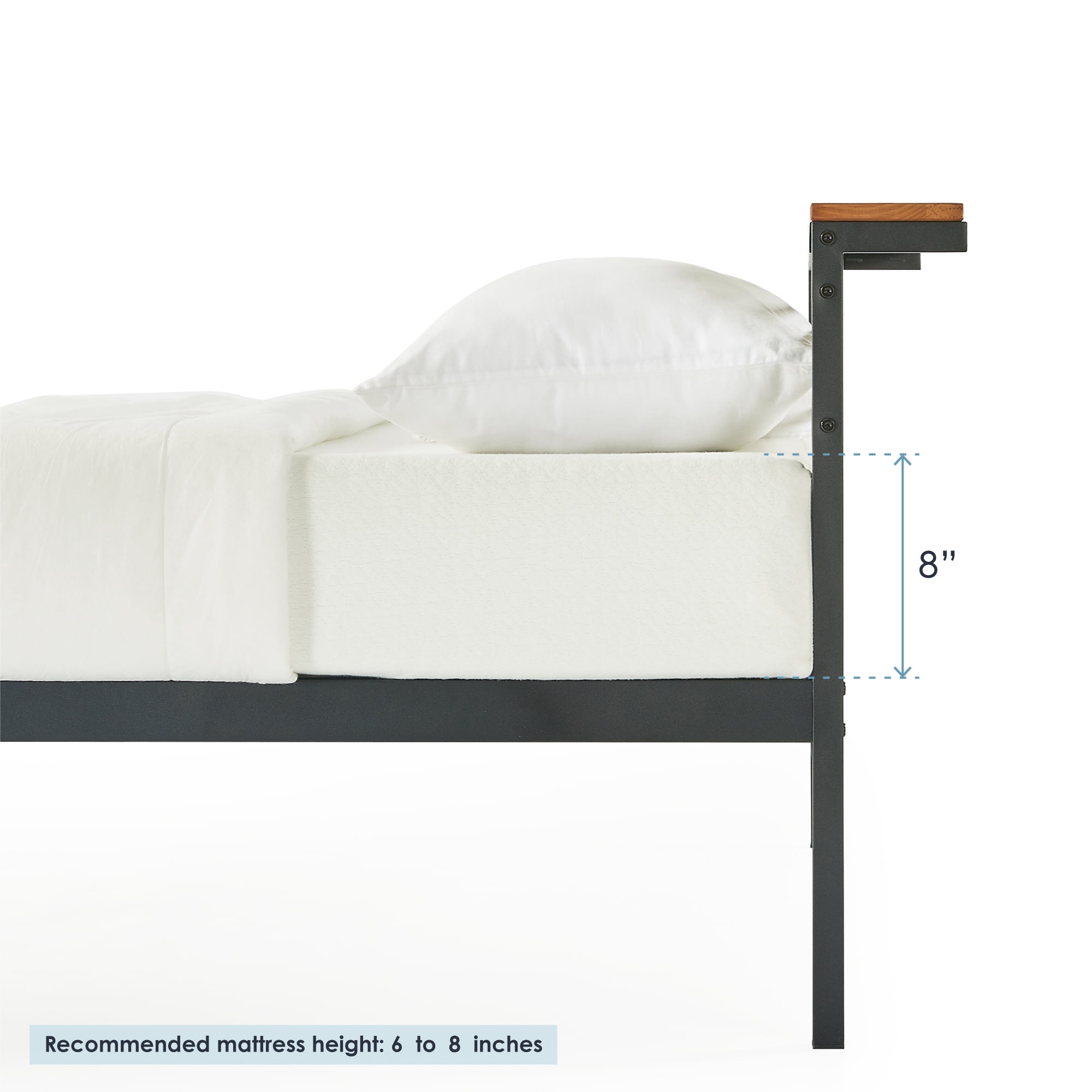 Mellow Hylle Metal Platform Bed with Headboard Shelf, King