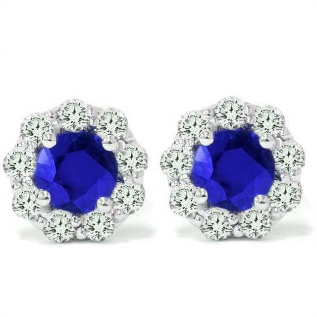 2 1/2ct Clous Bleus Saphir & Diamant Or Blanc 14K