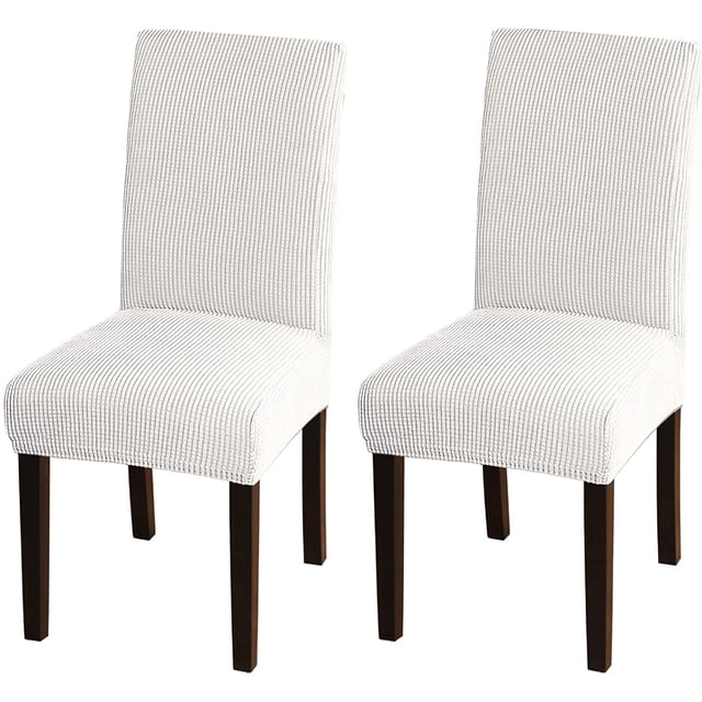 Stretch Dining Chair Covers Chair Covers for Dining Room Set of 2 Chair Covers Slipcovers Chair Slipcovers Protectors Covers Dining Chairs, Feature Spandex Textured Checked Jacquard Fabric, Ivory