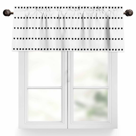 Boho Polka Valances for Windows, 60 x 18in, Dot Stripes Geometric Black White Rod Pocket Kitchen Valance Curtain Light Filtering Window Treatments for Living Room Bedroom, 1 Panel