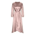 thumbnail image 4 of Njagoc3 Womens Long Sleeve Satin Maxi Robe Dress, Elegant Casual & Formal Wear, Floor - Length, Solid Color Styles, for Daily & Evening, 4 of 5