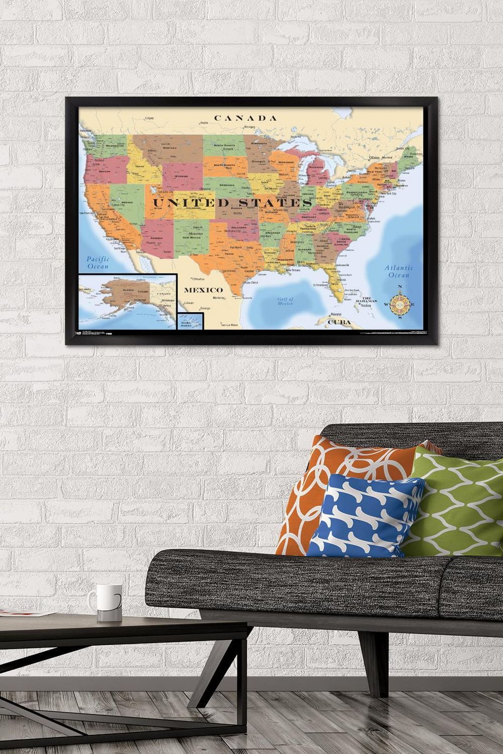 Map - USA Wall Poster, 22.375" x 34" Framed